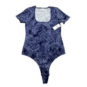 JENNI Intimate Ribbed Bodysuit LARGE Swirl Tie dye Square Neck Snap Button NWT